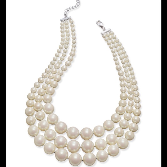COPY - THREE-ROW COLLAR FAUX PEARLS - Picture 3 of 7